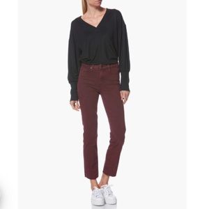 PAIGE Jeans Hoxton High Waist Raw Hem Burgundy